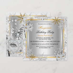 Invitación Máscara de oro Copos de nieve Máscaras de plata Fi