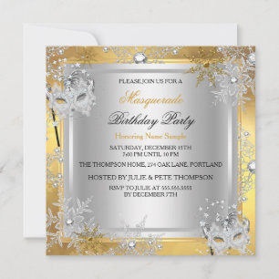 Invitación Máscara de oro Copos de nieve Máscaras de plata Fi