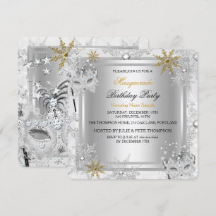 Invitación Máscara de oro Copos de nieve Máscaras de plata Fi
