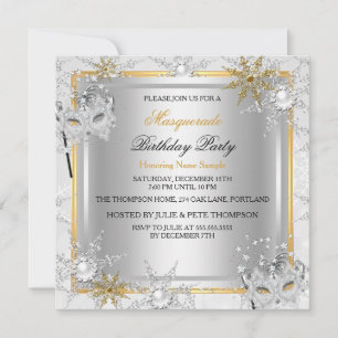 Invitación Máscara de oro Copos de nieve Máscaras de plata Fi