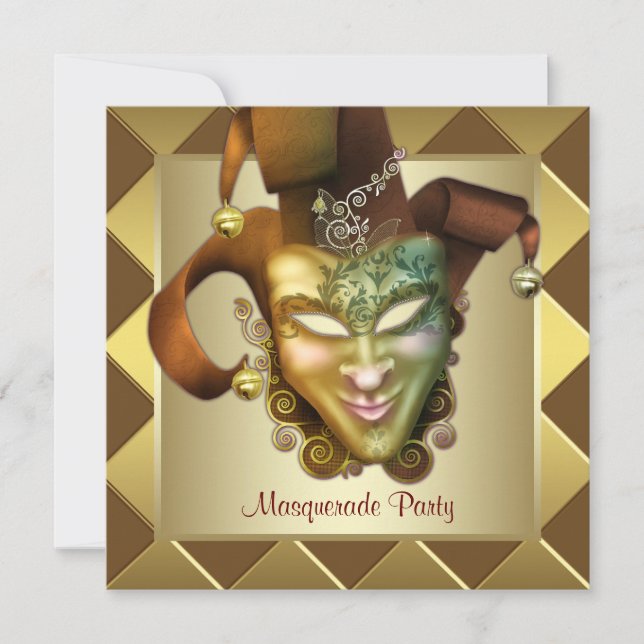 Invitación Máscara de oro elegante Fiesta de disfraz rojo (Anverso)