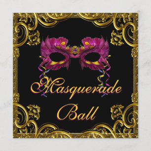 Invitación Máscara de Oro Negro Fiesta de Disfraz
