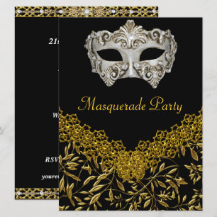 Invitación Máscara de oro negro Hot Glamour Cumpleaños