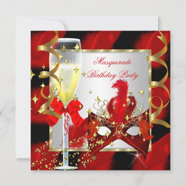 Invitación Máscara de oro rojo Fiesta de disfraz de cumpleaño (Anverso)
