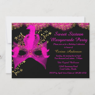 Invitación Máscara de oro rosa Cumpleaños Dulces 16 Mascarada