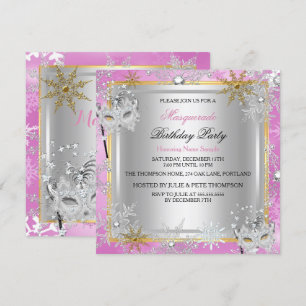 Invitación Máscara de Pink Gold Copos de Nieve Máscaras Plate