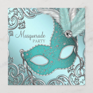 Invitación Máscara de plata azul verdoso Fiesta de disfraz