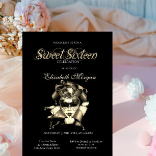 Invitación Máscara de Plata Negro Dulce 16
