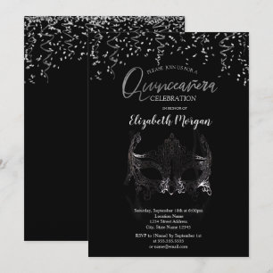 Invitación Máscara de Plata, Quinceañera Confeti Mascarada