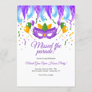 Invitación Máscara de pluma Mardi Gras Fiesta