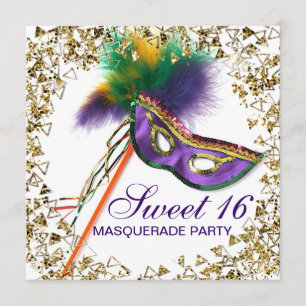 Invitación Máscara de pluma púrpura Sweet 16 fiesta de disfra