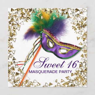 Invitación Máscara de pluma púrpura Sweet 16 fiesta de disfra
