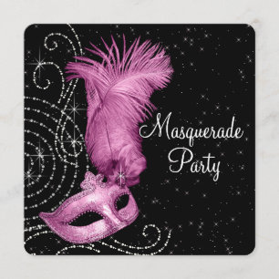Invitación Máscara de pluma rosa Fiesta de disfraz