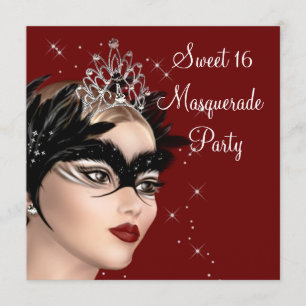 Invitación Máscara de pluma Tiara Sweet 16 Fiesta de Masquera