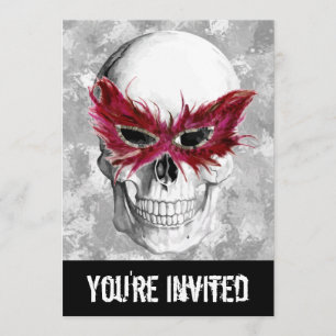 Invitación Máscara de plumas con calavera
