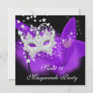 Invitación Máscara De Plumas Moradas Y Negras Masquerade Swee