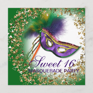 Invitación Máscara de plumas Morado Dulce 16 Fiesta de Masque