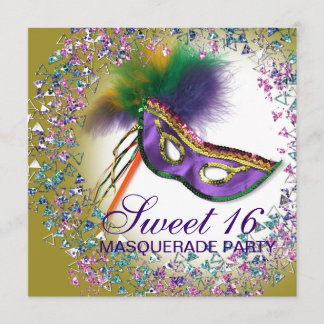 Invitación Máscara de plumas Morado Dulce Fiesta de Máscaras