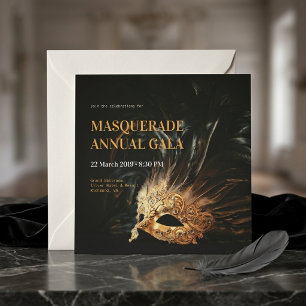 Invitación Máscara de plumas negra elegante Baile de máscaras