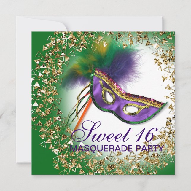 Invitación Máscara de plumas púrpura dulce fiesta de máscaras (Anverso)