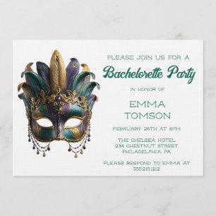 Invitación Máscara de Plumas Regales de Mardi Gras para Despe