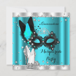 Invitación Máscara de Quinceañera Azul Turquesa con Tacones A