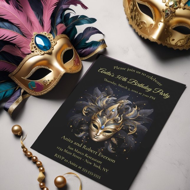 Invitación Máscara de Venecia elegante Mardi Gras (Subido por el creador)