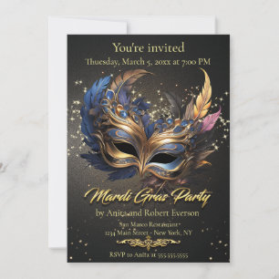 Invitación Máscara de Venecia elegante Mardi Gras