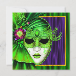 Invitación Máscara de Venecia elegante para boda de Mardi Gra