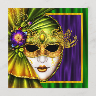 Invitación Máscara de Venecia elegante para boda de Mardi Gra