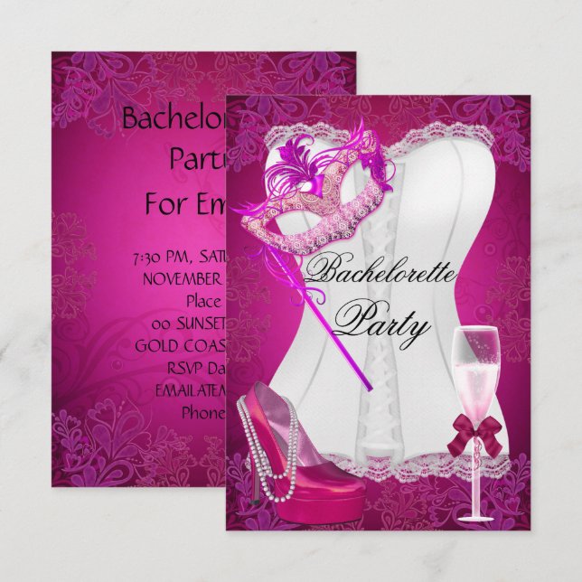 Invitación Máscara de zapatos rosados de la Bachelorette Part (Anverso / Reverso)