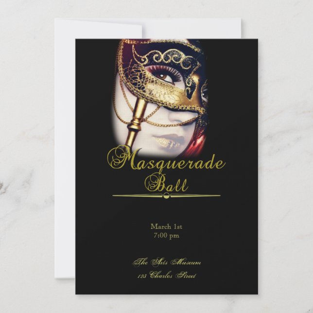 Invitación Máscara del oro en el fiesta negro de la mascarada (Anverso)