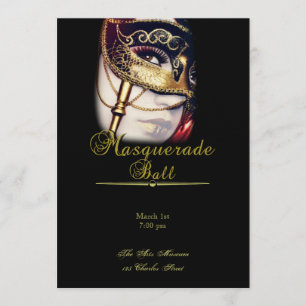 Invitación Máscara del oro en el fiesta negro de la mascarada