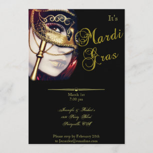 Invitación Máscara del oro en el fiesta negro del carnaval