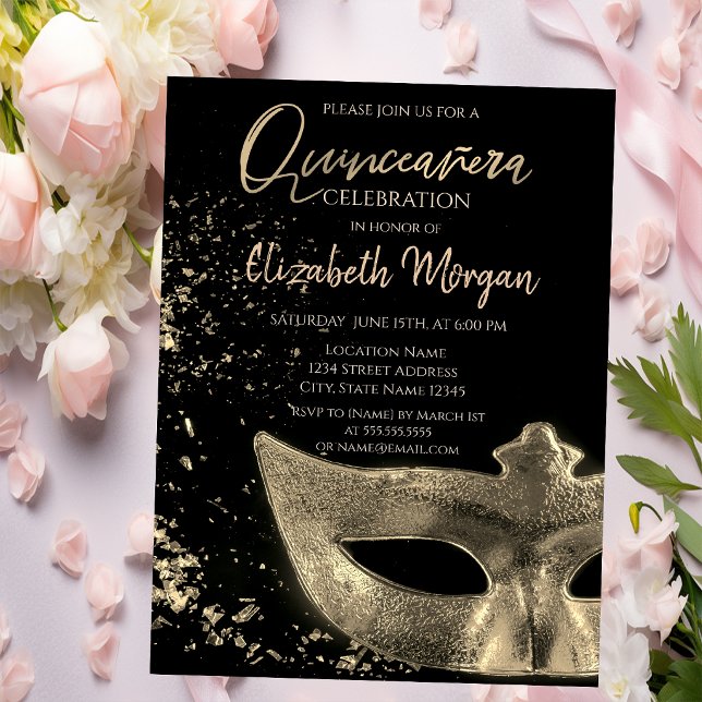 Invitación Máscara Dorada,Confeti Quinceañera  (Subido por el creador)