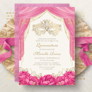 Invitación Máscara elegante rosa caliente Quinceañera Mascara