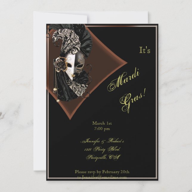 Invitación Máscara elegante sobre el Fiesta del Mardi Gras de (Anverso)