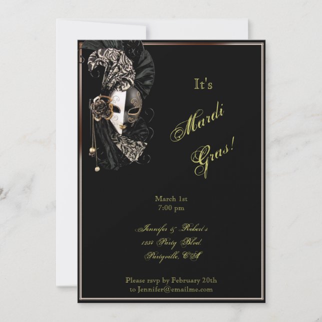 Invitación Máscara elegante sobre el Fiesta del Mardi Gras ne (Anverso)