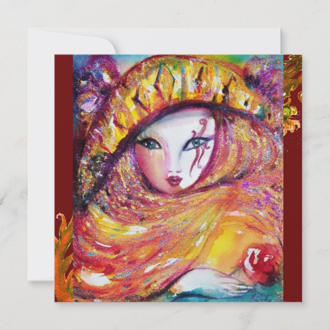 Invitación MÁSCARA EN AMARILLO MARDI GRAS FIESTA Vibrante Oro (Anverso)