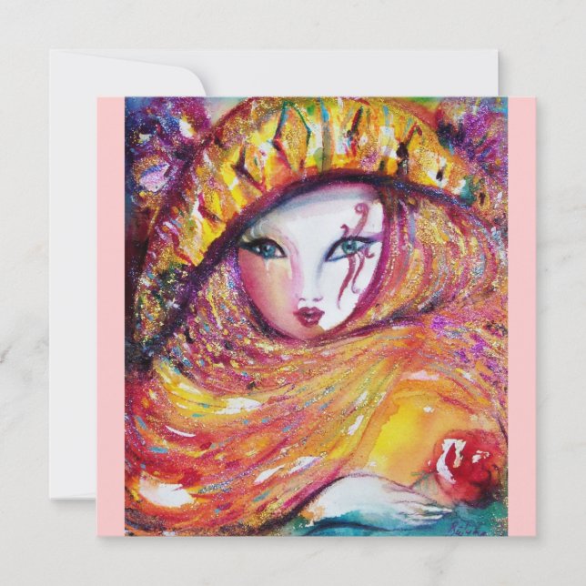 Invitación MÁSCARA EN AMARILLO Máscaras de Carnaval Fiesta de (Anverso)