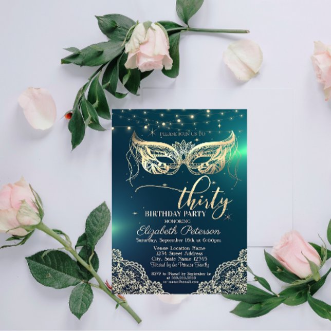 Invitación Máscara, Encaje, Diamantes Fiesta de Cumpleaños 30 (Subido por el creador)