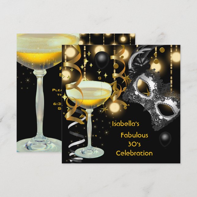 Invitación Máscara Fabulosa Máscara de disfraz de oro Luces N (Anverso / Reverso)