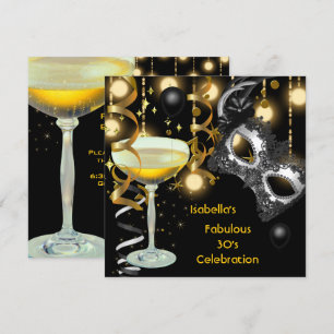 Invitación Máscara Fabulosa Máscara de disfraz de oro Luces N