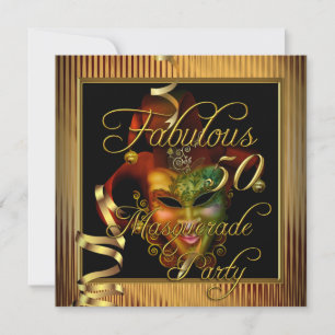 Invitación Máscara Fabuloso Cumpleaños 50 Dorado Negro Fiesta
