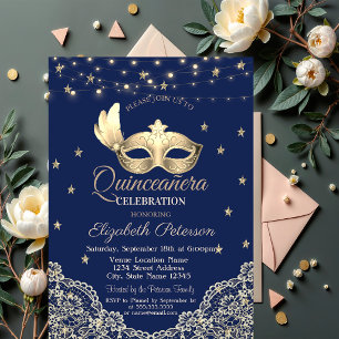 Invitación Máscara, Luces de Cadenas, Encaje, Estrellas Quinc