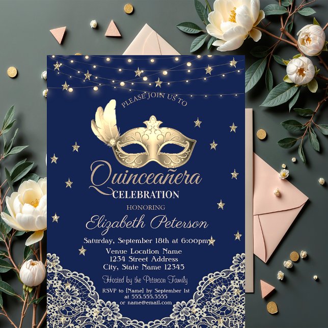 Invitación Máscara, Luces de Cadenas, Encaje, Estrellas Quinc (Subido por el creador)