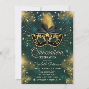 Invitación Máscara, Luces de Cadenas, Estrellas Quinceañera V