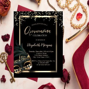 Invitación Máscara,Marco,Confeti Máscara de Quinceañera
