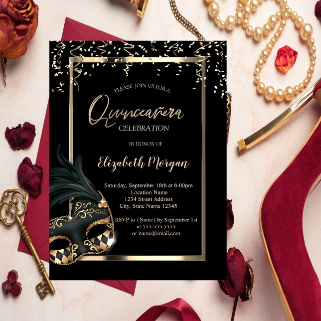 Invitación Máscara,Marco,Confeti Máscara de Quinceañera (Subido por el creador)