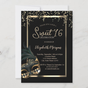 Invitación Máscara,Marco,Confeti Máscara Dulce 16
